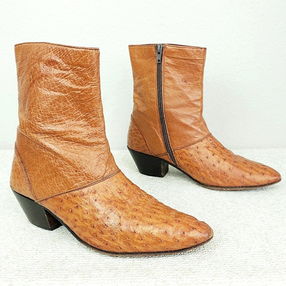 Vintage Aurelio Garcia Men's Ostrich Leather Heeled Boots